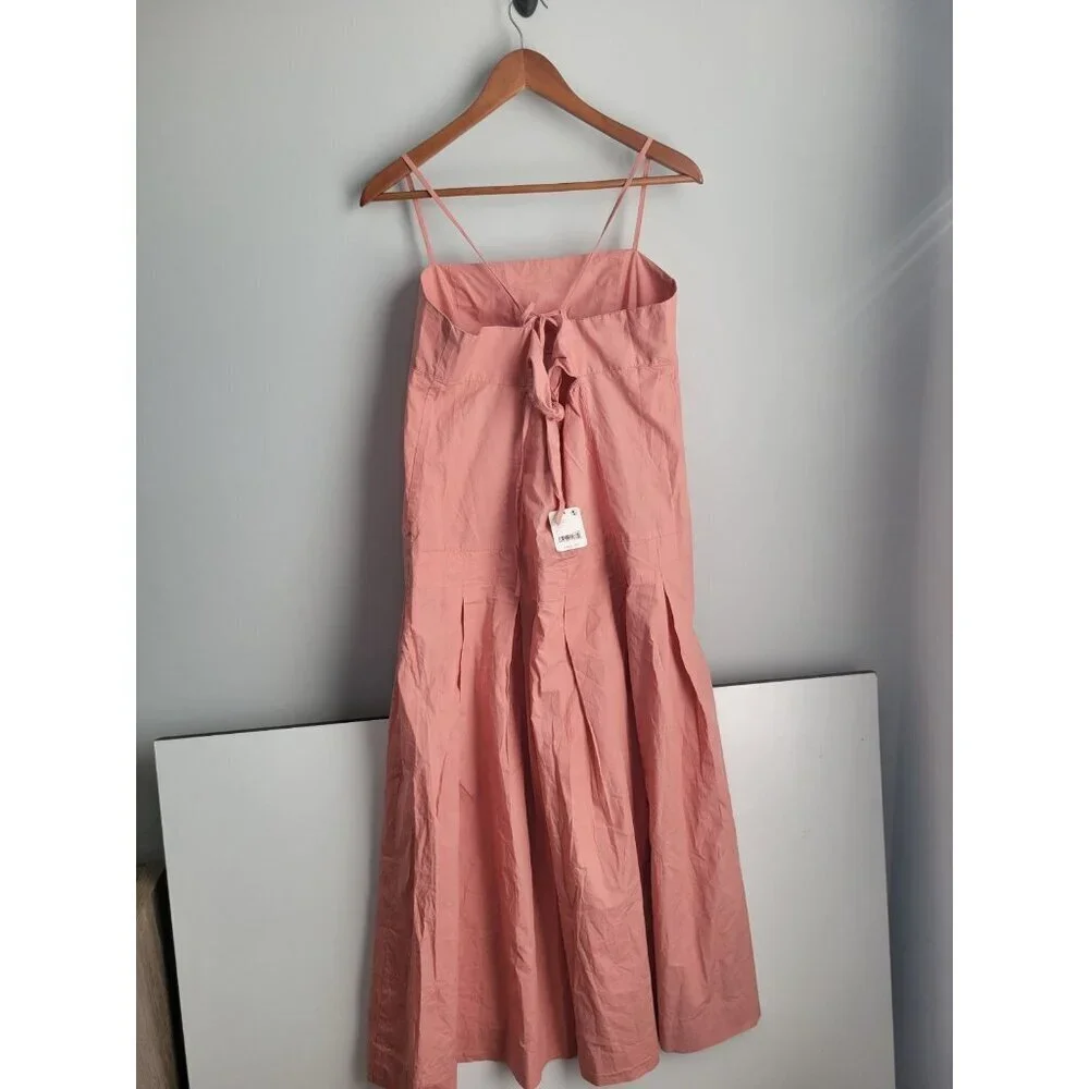NWT Free People In My Town Pleated Midi Dress Large $108 Canyon Clay